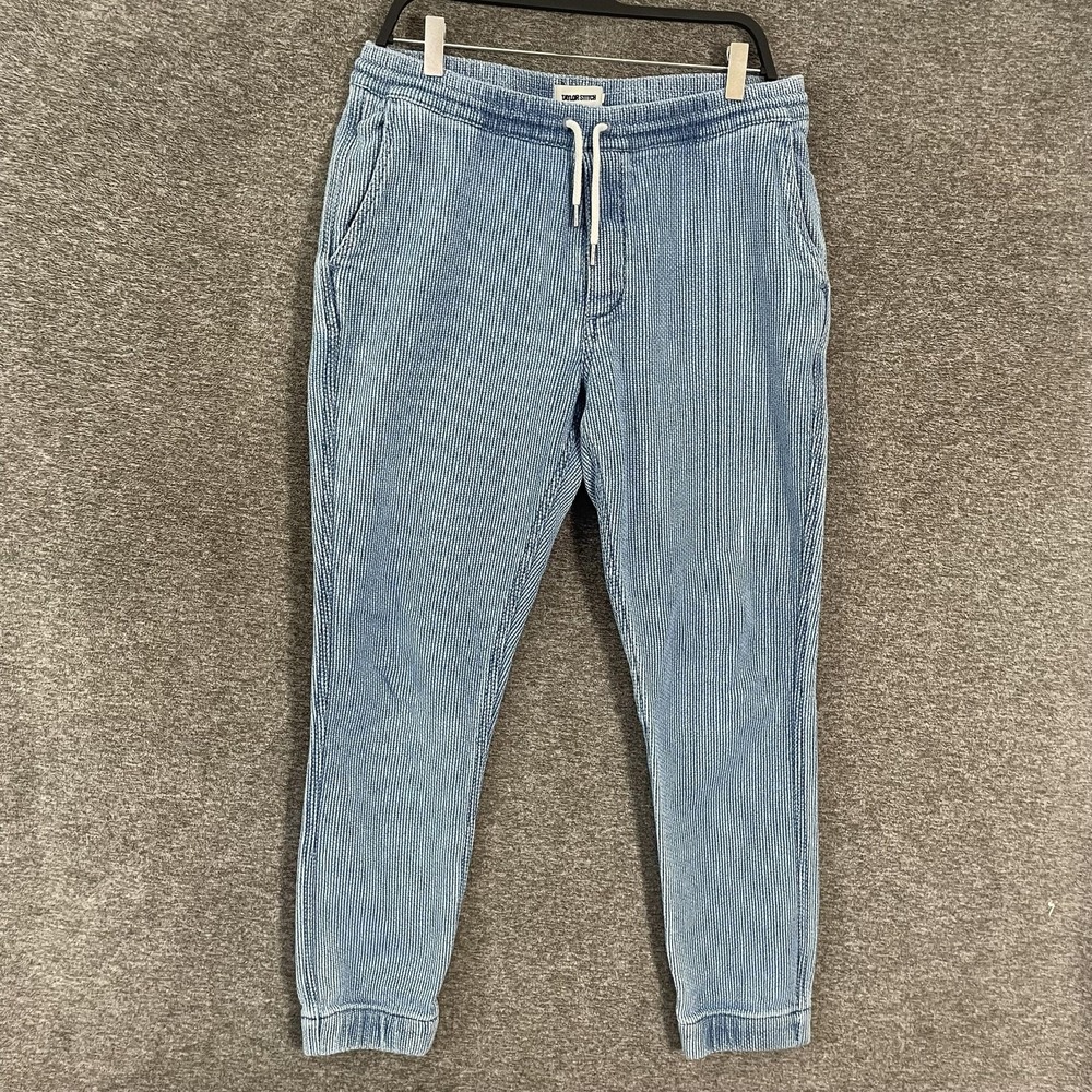 Taylor Stitch Apres Pants Men L Blue Jogger Elastic Waist Knit Cotton Casual